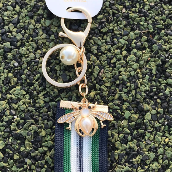 Bee Racer Stripe Key Ring Purse Charm - Picture 4 of 6